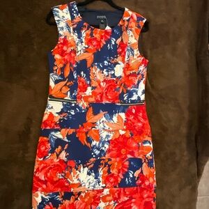 Enfocus Studio Red and White Sheath Midi Dress Crew Neck Sleeveless